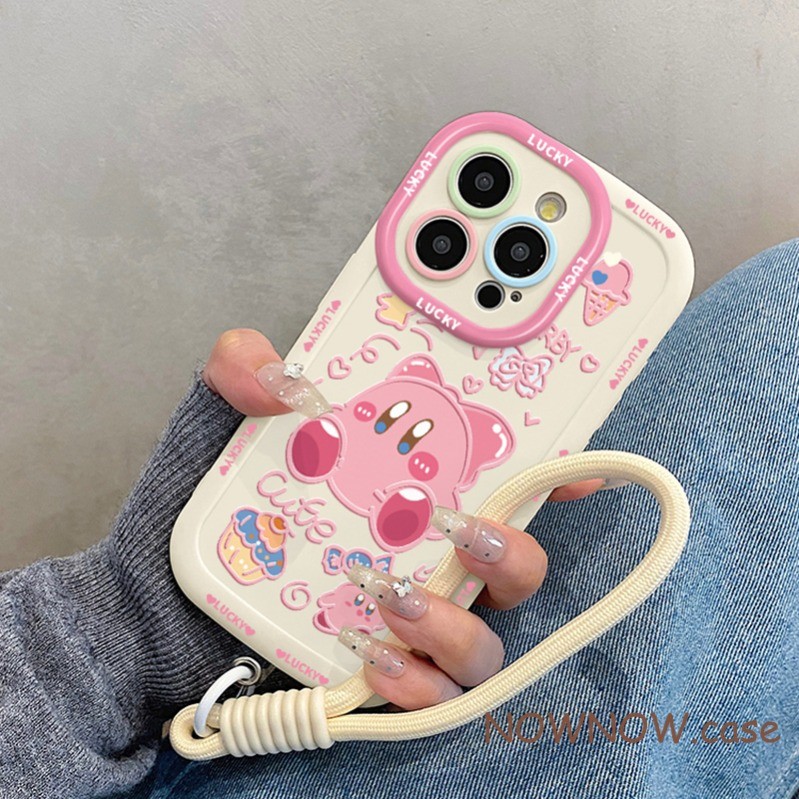Iphone 16 15 14 13 12 11 Pro Max X XR XS Max 7 8 Plus INS น่ารักการ์ตูน Kirby สร้อยข้อมือเคสโทรศัพท์ปกอ่อน