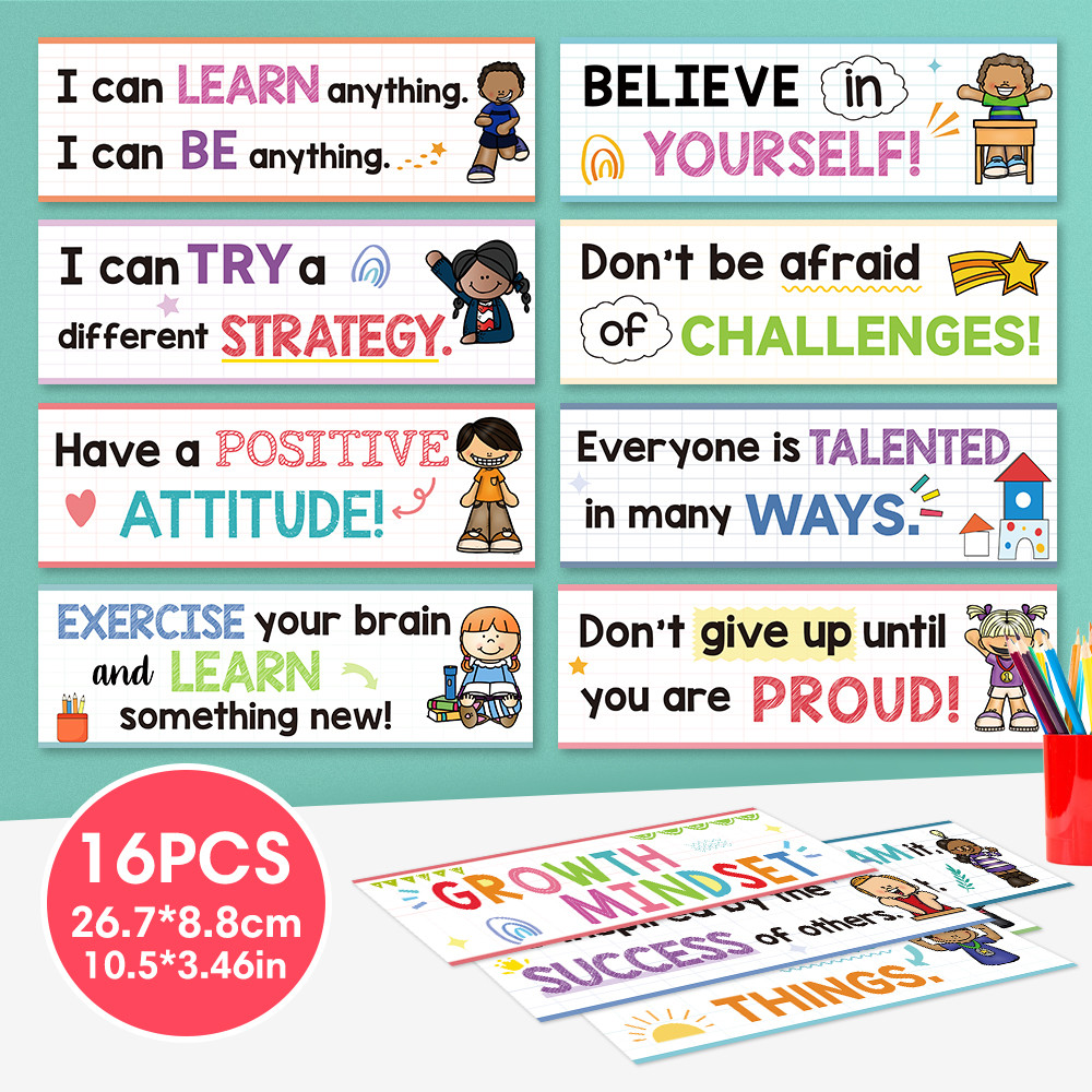 16 ชิ้น Growth Mindset สร้างแรงบันดาลใจโปสเตอร์ห้องเรียนอนุบาลแบนเนอร์ตกแต่งการศึกษา Bulletin Board ครู Aids