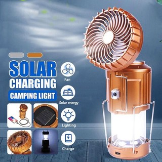 3in1 LED Solar Camping Lights Portable with Fan Solar Rechargeable Light Hanging Flashlight Multifunctional Camp Lamp
