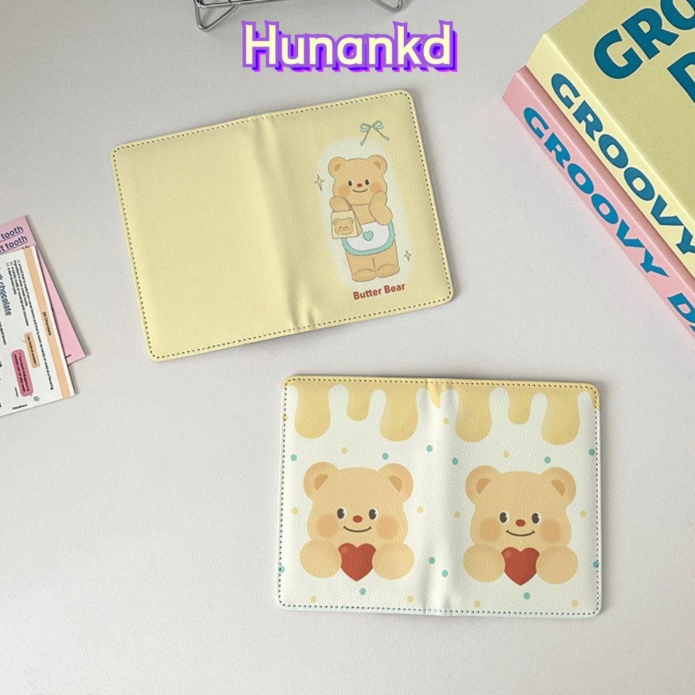 ที่ใส่หนังสือเดินทาง HUNAN, กระเป๋าหนังสือเดินทางมัลติฟังก์ชั่นหมีเนย, กระเป๋าสตางค์บัตรเครดิตการ์ตูนหนัง PU แบบพกพา