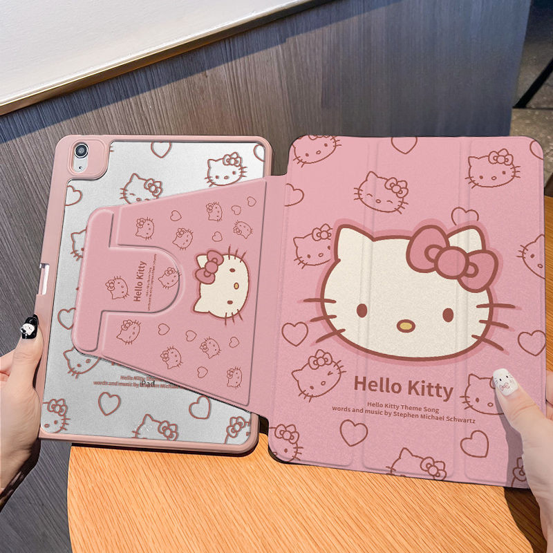 การ์ตูน Hello Kitty สําหรับ iPad เคสป้องกัน pro 11 Air3/4/5/6 10.9 10.5 2022 Air5 Air4 gen 10 7th/8th/9th 10.2 Air3 Pro2017 10.5 gen5 gen6 mini 6 360 องศาหมุนกรณีแท็บเล็ต