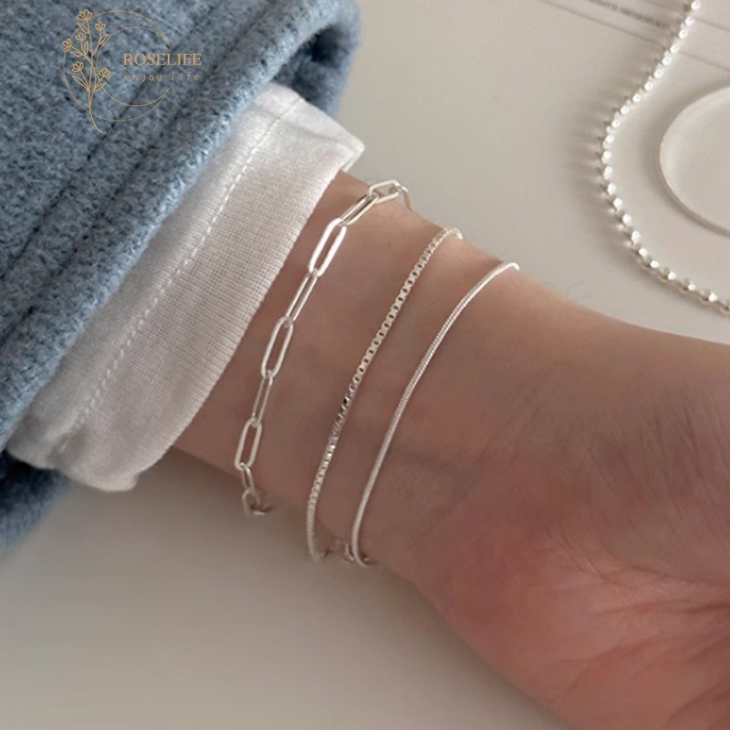 Roselife เกาหลี S925 เงิน Minimalism Super บางเรขาคณิตสร้อยข้อมือชุดผู้หญิงสวมใส่ทุกวันเลือกฟรีข้อมือสร้อยข้อมือเครื่องประดับ