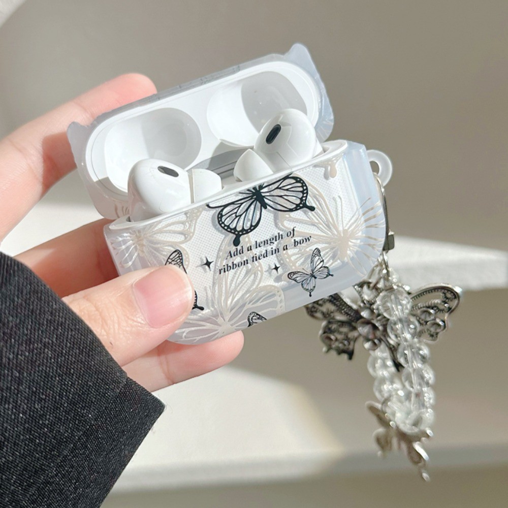 เคสหูฟังบลูทูธ ซิลิโคนนุ่ม ลายผีเสื้อ สีดําเข้ม สําหรับ Apple AirPods 1 2 Pro รุ่นที่ 3