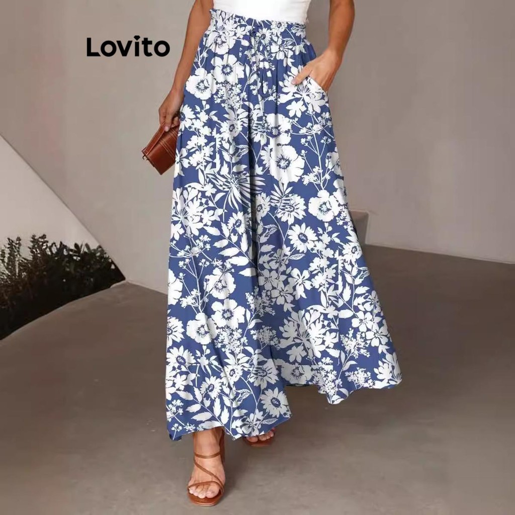 Lovito กางเกงพิมพ์ลายดอกไม้ ดิทซี่ สบาย ๆ สำหรับผู้หญิง LNL72096