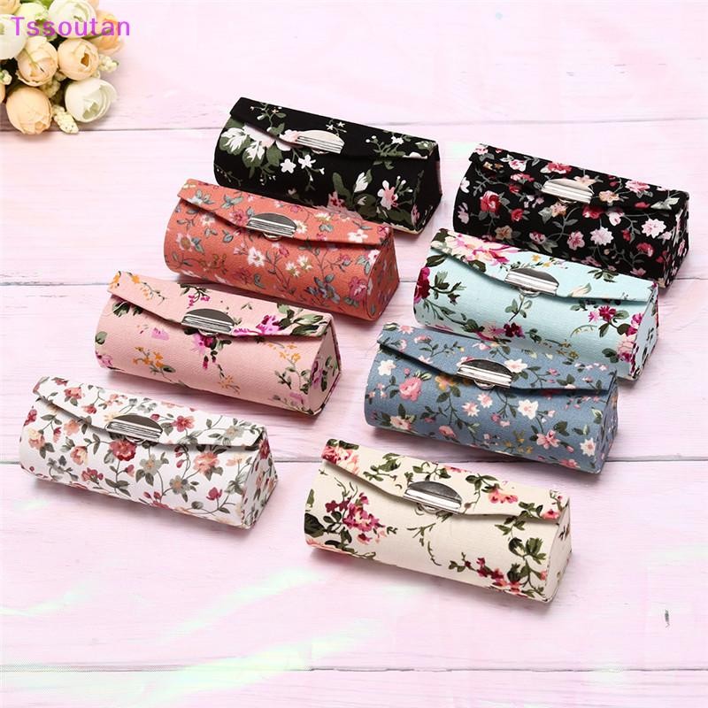 [TSST] Lip Case Retro ปักผู้ถือดอกไม้ออกแบบพร้อมกล่องบรรจุภัณฑ์กระจก TAN