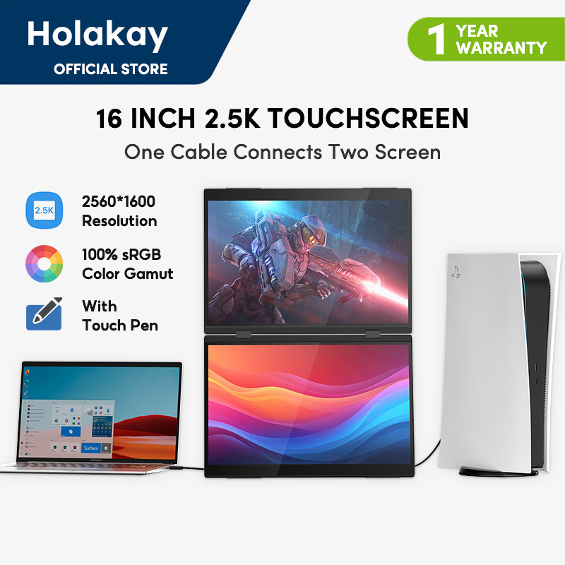 Holakay 16" Touchscreen Smart Portable Monitor พร้อมปากกาสัมผัส FreeSync 100%sRGB 2.5K 60Hz Gaming S