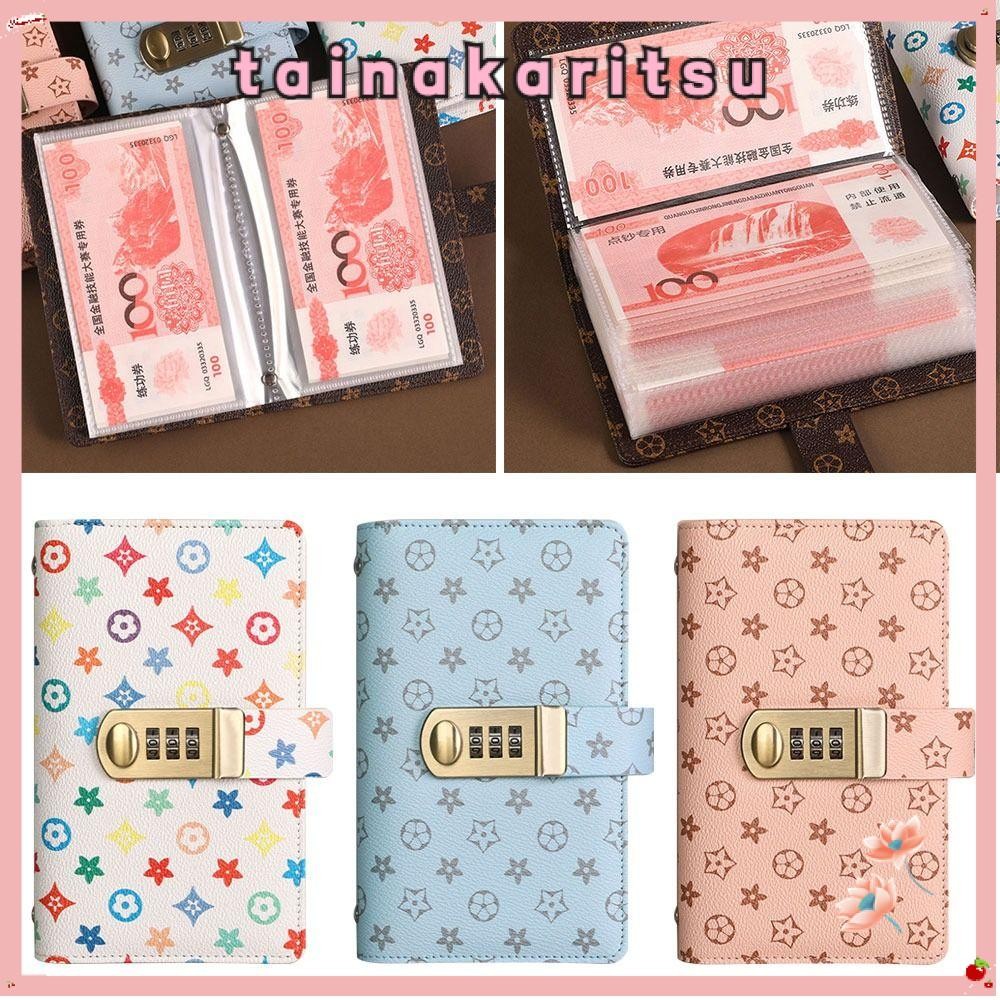 Tainakaritsu 100 ซองประหยัดเงิน Challenge ประหยัดเงิน PU Mini Binder Saving Challenge, กันน้ําความจุขนาดใหญ่พร้อมรหัสผ่านล็อค Saving Challenges แผ่นคู่