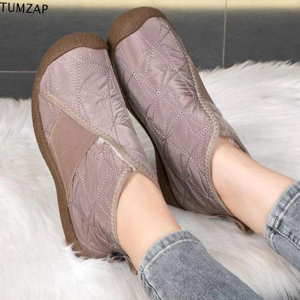 Tumzap รองเท้าลุยหิมะตุ๊กตา, รองเท้าตุ๊กตาน้ําหนักเบากันน้ําผู้หญิง, รองเท้าส้นแบนแพลตฟอร์มกันลื่นนุ่มสบายฤดูใบไม้ร่วงฤดูหนาว