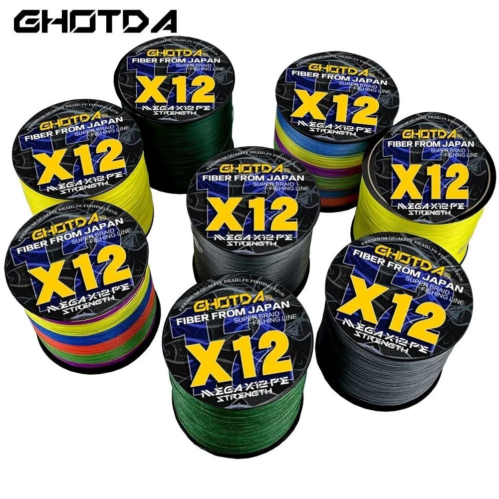 GHOTDA PE สายตกปลาถัก X12 500M 300M 100M 12 Strands Multifilament PE สานสําหรับตกปลาน้ําเค็ม 20-120LB ญี่ปุ่นอุปกรณ์ตกปลา Lure Wire สําหรับตกปลา Rod