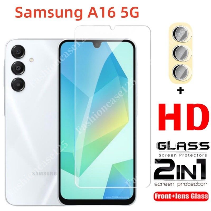 2in1 Samsung A16 5G 2024 ป้องกันหน้าจอคลุมทั้งหมดกระจกนิรภัยสําหรับ Samsung Galaxy A16 A26 A36 A56 SamsungA16 4G 5G 2024 ฟิล์มด้านหน้ากลับเลนส์ 9H ความแข็งโปร่งใสทั้งหมดป้องกัน