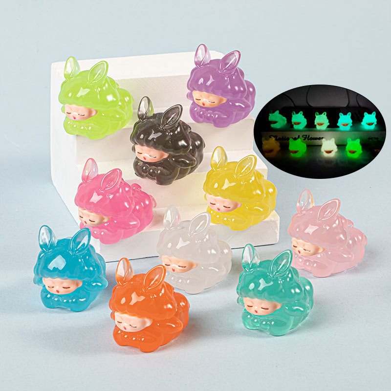 10 ชิ้น Luminous Glow Dreaming Bunny 3D เรซิ่น Charms สําหรับ DIY (8331)