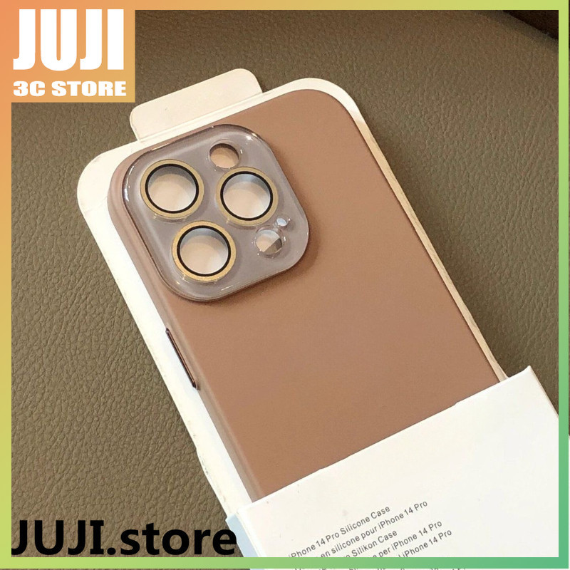 Juji Simple สีทึบซิลิโคนเหลวนุ่มกันกระแทกเคสโทรศัพท์สําหรับ iPhone16ProMax 15 14 13 12 11 Pro Max พร้อมฟิล์มเลนส์ป้องกันกล้องฝาครอบโทรศัพท์