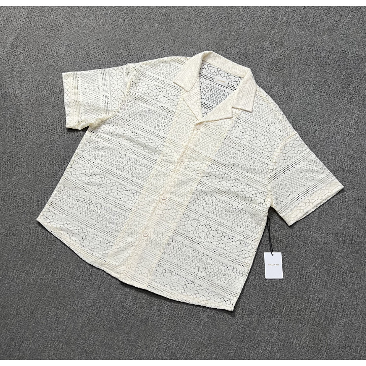 ขายร้อน ALD rico เสื้อใหม่ Hollow รูปแบบปกเสื้อแขนสั้นผู้ชายผู้หญิงหลวมสไตล์ฮาวายครึ่งแขนเสื้อลําลอง