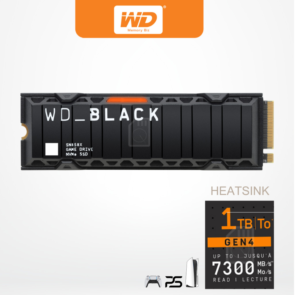 1 TB SSD (เอสเอสดี) WD BLACK SN850X WITH *HEATSINK - PCIe 4x4/NVMe M.2 2280 (WDS100T2XHE) for PS5