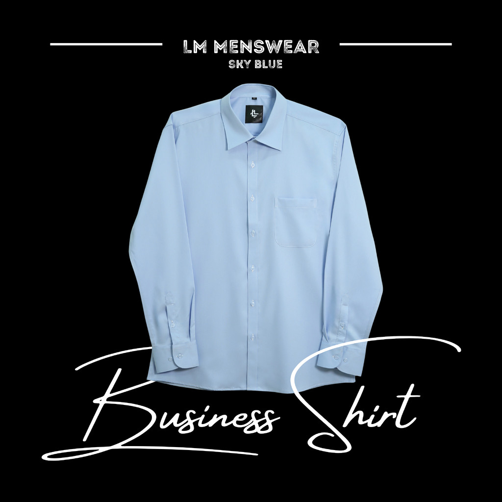Business Shirt เสื้อเชิ้ต รุ่นบิสเนส โทนสีฟ้า น้ำเงิน กรม ปก Semi-Spread Collar ทางการ เหมาะสำหรับใส่เน็คไทด์