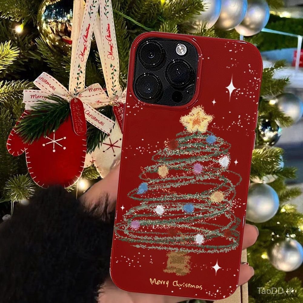 เคสโทรศัพท์สำหรับ iPhone x XS XR xsmax 11 12 13 14 15 Pro Max PLUS ปีใหม่สีแดง INS สีจุดต้นคริสต์มาสเคสนิ่มเคสกันกระแทกเคส5sqg