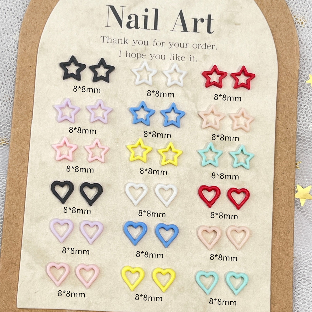 Dopamine Hollow Heart Nails เครื่องประดับขนาดเล็กแบน Luminous Five-pointed Star อุปกรณ์เรซิน diy สวมใส่อุปกรณ์เล็บ