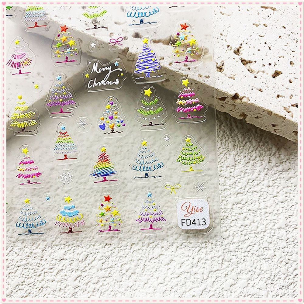 สติกเกอร์ตกแต่งเล็บ Yise Nail Art Christmas 5D ลายนูน ลายเส้นสีสันสดใส ต้นคริสต์มาส โดพามีน เกล็ดหิมะ สติ๊กเกอร์ตกแต่งเล็บ อุปกรณ์ทำเล็บ สำหรับร้านทำเล็บ 3 แบบ JOYFEEL