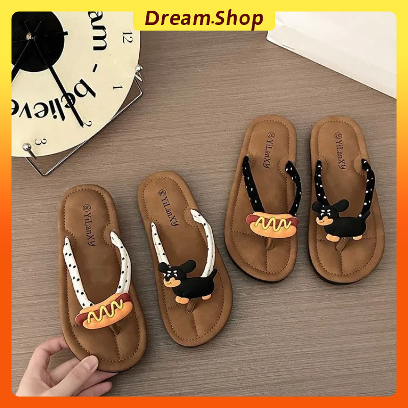 「DR」Ladies Sandals Roman Flip-Flops Sausage Dog Beach Slip Casual All-Match Anti-Slip Soft Sole New Style Size: 36-41