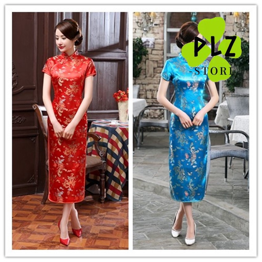 Cny ผู้หญิง Cheongsam ชุดปีใหม่ Maxi Dress Plus Size . 6 สี