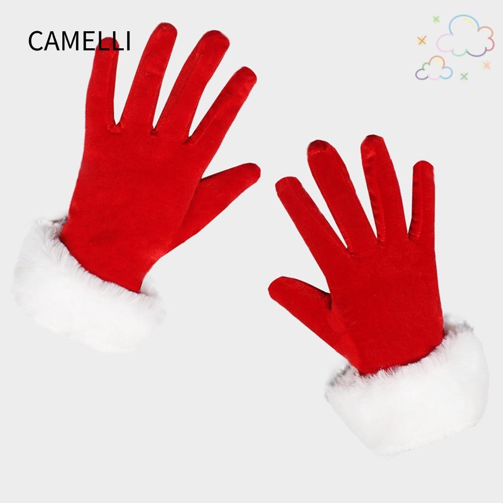 Camelli ถุงมือซานตาคลอส, ถุงมือขนสัตว์ข้นสั้น, ถุงมือคริสต์มาสขนสีขาวกันลมงานรื่นเริง