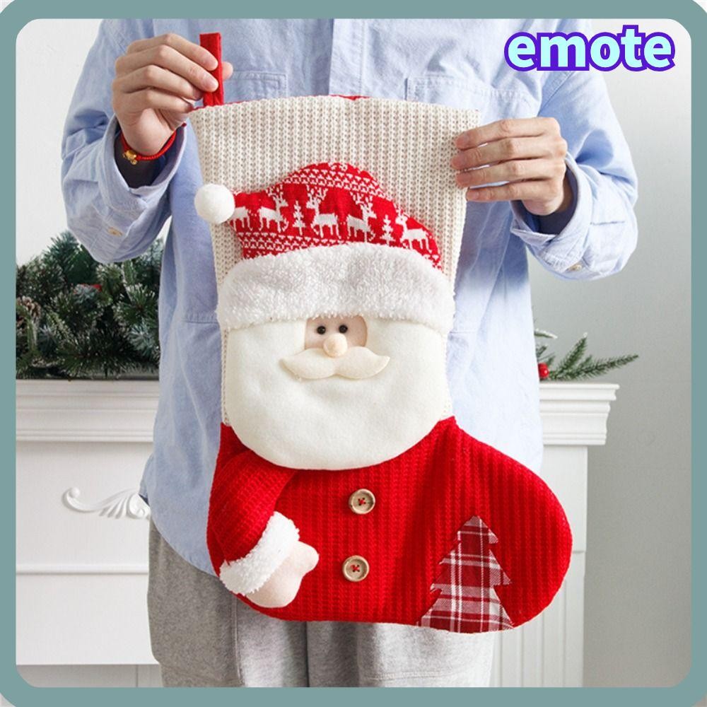 Emote ถุงน่องคริสต์มาส,สีแดงสีขาวซานตาคลอสเตาผิงตกแต่งถุงเท้า,ตกแต่งบ้านขนาดใหญ่ถักถุงของขวัญคริสต์มาส