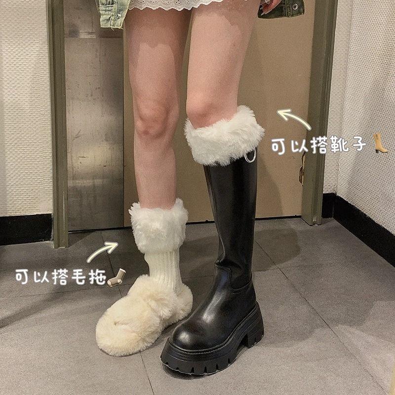 เวอร์ชั่นเกาหลีฤดูใบไม้ร่วงฤดูหนาวสั้น Cuffs Fur Warm Leggings Boot Cover แฟชั่น Over-the-Knee ถุงเท้าถุงเท้าผู้หญิง