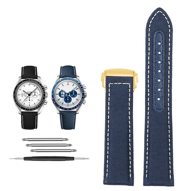 สายนาฬิกาไนลอนสําหรับ Omega Super Snoopy 310 ผ้าใบ Cowhide ด้านล่าง Watchband ใหม่ Hippocampus AT150 สายนาฬิกาผู้ชาย 22 มม. 20 มม.