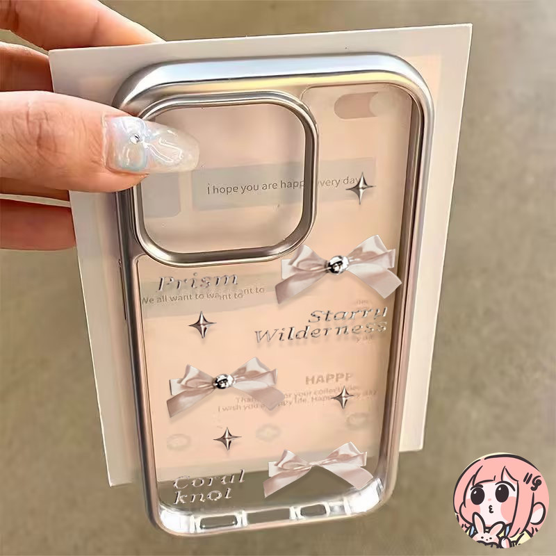 เคสโบว์มุกสุดหรู เข้ากันได้กับ IPhone 15 12 16 13 11 14 Pro Max XR 16 7 8 15 14 Plus X XS MAX SE 2020 ฝาครอบกรอบชุบไฟฟ้า