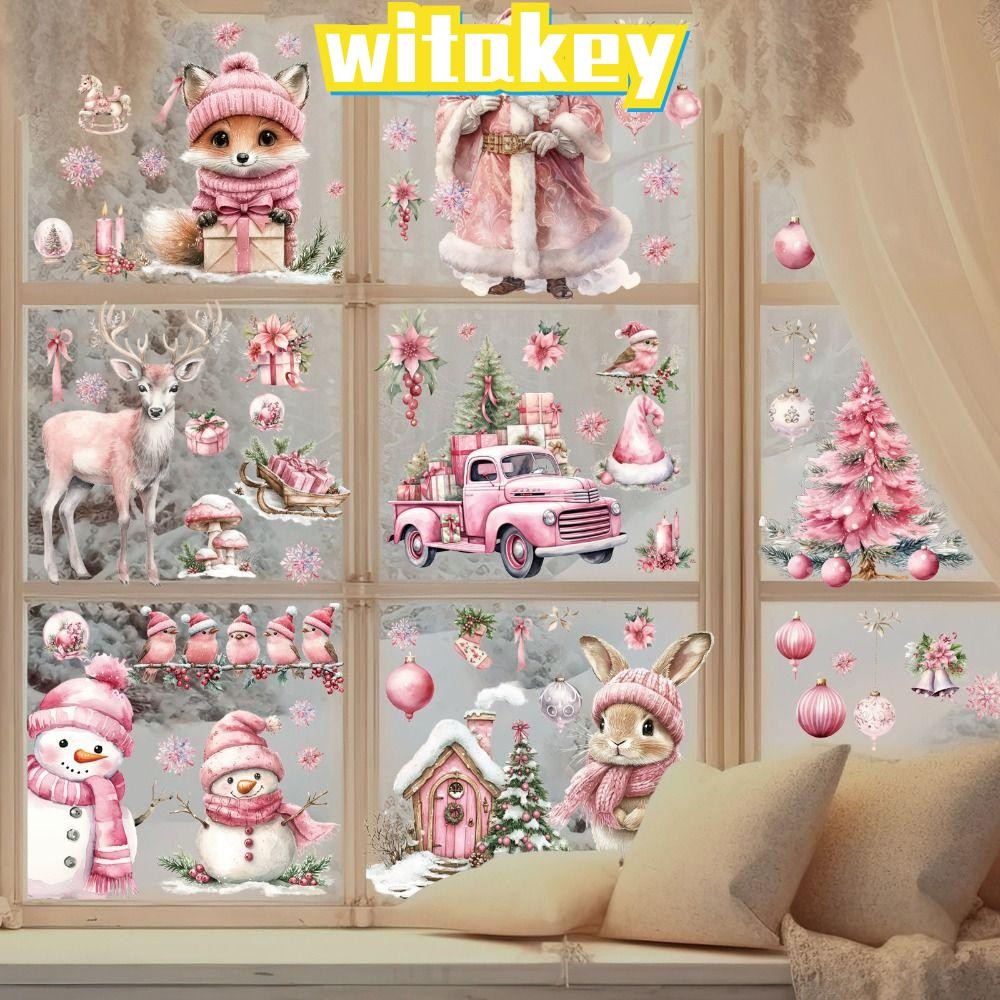 Witakey สติ๊กเกอร์ติดกระจกกระจก,ตกแต่งบ้านที่ถอดออกได้คริสต์มาสหน้าต่างสติกเกอร์,กาวตนเองปีของขวัญ 2025 รูปลอกผนังคริสต์มาส