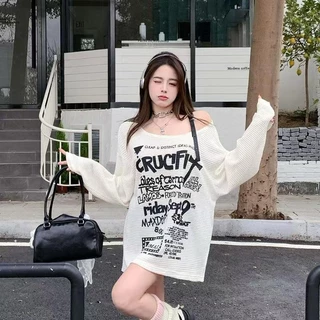 Veewink เสื้อยืดแขนยาว ป้องกันแดด เปิดไหล่ ทรงหลวม สไตล์เกาหลี สําหรับผู้หญิง ผ้านิ่มใส่สบายทรงหลวมเข้ารูป รุ่น