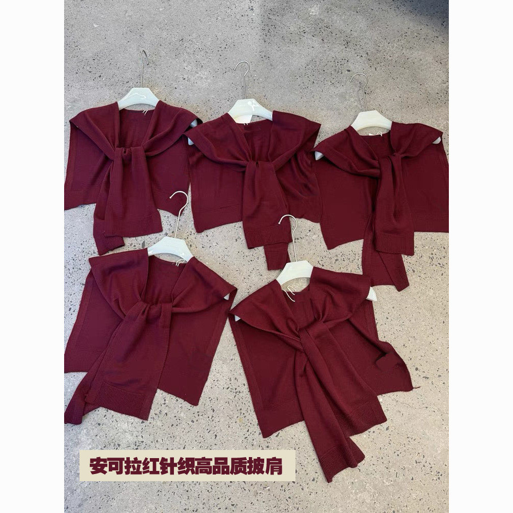 2024ใหม่ Ankola สีแดงต้นฤดูใบไม้ร่วงผ้าคลุมไหล่ด้านนอกผู้หญิงผสมถักระดับไฮเอนด์แองโกลาเสื้อกั๊ก