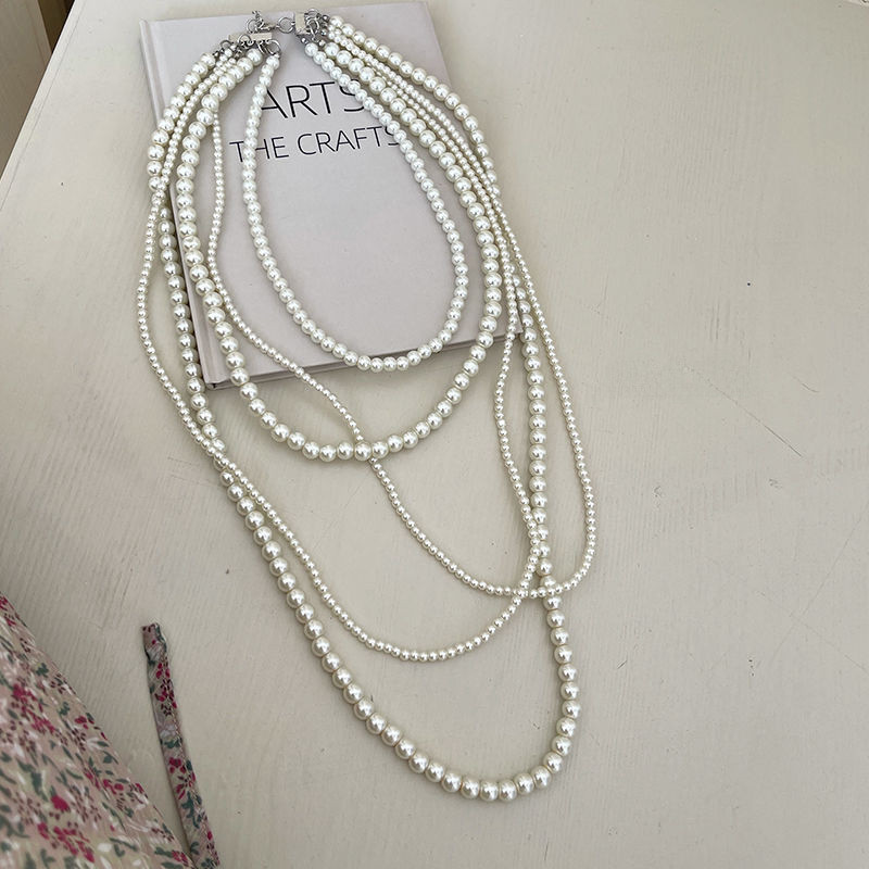 สร้อยคอมุกแฟชั่นสตรีหลายชั้นฤดูใบไม้ร่วงและฤดูหนาวเสื้อกันหนาว CHAIN