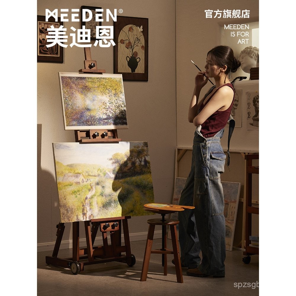 Meeden ขาตั้งภาพวาดสีน้ำมัน Medien สีวอลนัทอิตาลีสามารถเอนไปข้างหน้าและขาตั้งไม้แนวตั้งแบบใช้คู่ขาตั