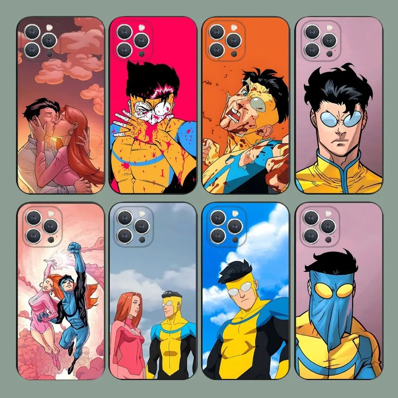 การ์ตูน I-Invincible เคสโทรศัพท์สําหรับ iPhone 17,15,14,13,12,11,Plus,Pro Max,XS,X,XR,SE,Mini,8,7 ซิลิโคนอ่อนนุ่มฝาครอบสีดํา