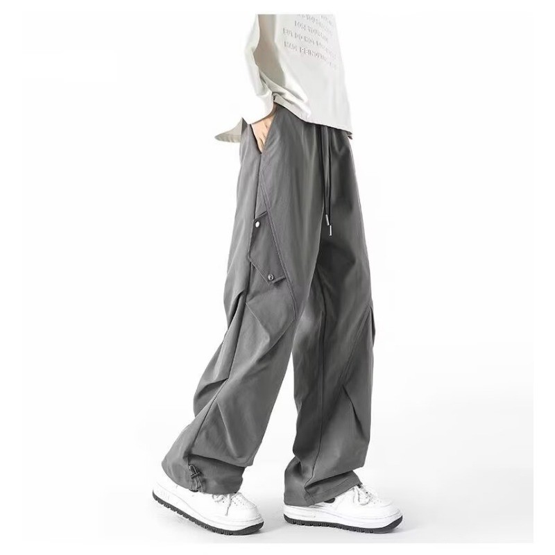 ม-8เอ็กแอล แฟชั่นญี่ปุ่นขากว้างกางเกงคาร์โก้ผู้ชายที่เรียบง่ายสบายๆหลวมขนาดบวกกางเกงขายาว