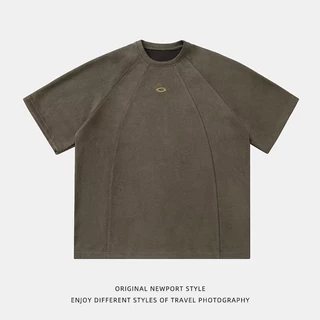 Eershenshi เทรนด์แฟชั่น American Suede เสื้อยืดแขนสั้นแฟชั่นไม่มีแบรนด์สไตล์ญี่ปุ่นเรียบง่ายใหม่