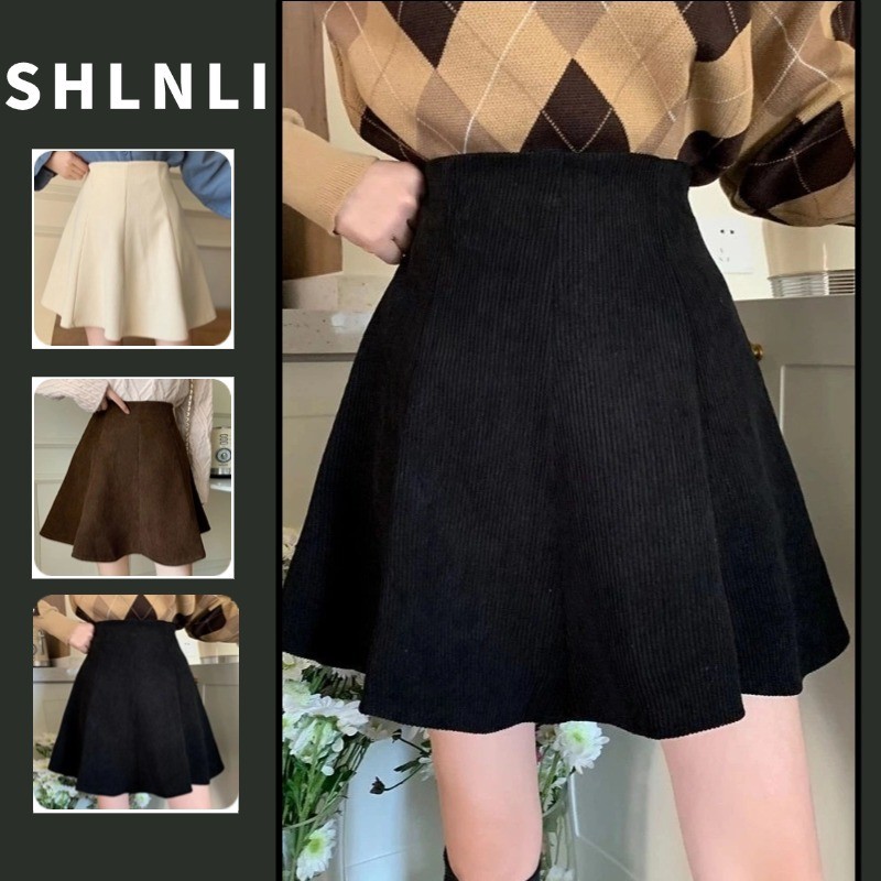 S-4XL Plus size ກະໂປງຜ້າລູກຟູກມິນິ ແບບວິນເທຈ ສອກເອວສູງ ສຳລັບລະດູປູເຫລົ້າ-ຮ້ອນ (ມີຊັບໃນ)