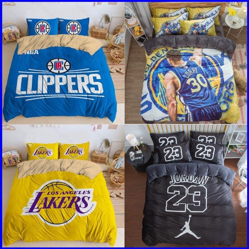LF1 NBA Lakers Clippers Curry 4in1 3in1 ชุดเครื่องนอนบ้านผ้าปูที่นอนผ้านวมปลอกหมอนห้องนอนสบายล้างทํา