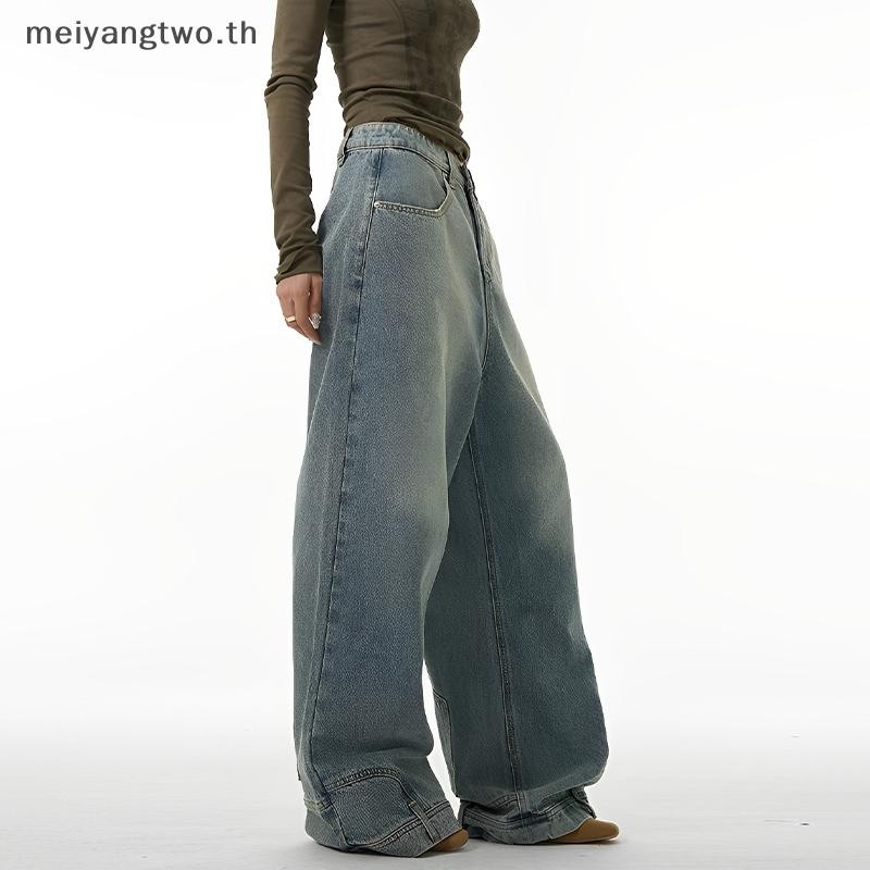 Meiyangtwo.th Mens High Street Fashion Baggy Jeans Reverse Pocket Design Straight Wide Leg Denim Pan
