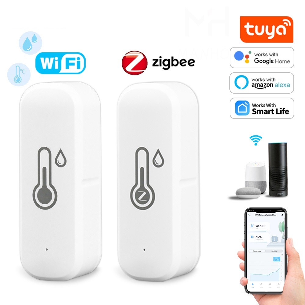 Tuya Zigbee/Wifi สมาร์ทอุณหภูมิและความชื้นเซนเซอร์แบตเตอรี่เครื่องวัดอุณหภูมิ APP สมาร์ท Home Security ทํางานกับ Google Home