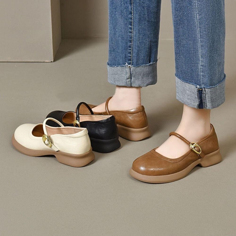 LIANPU รองเท้า Mary Jane, ปากตื้นหนังผู้หญิงรองเท้าไม่มีส้นรองเท้าแฟชั่นส้นเตี้ยสบายรอบนิ้วเท้าบัลเล่ต์แฟลต Commute - รูปที่ 6