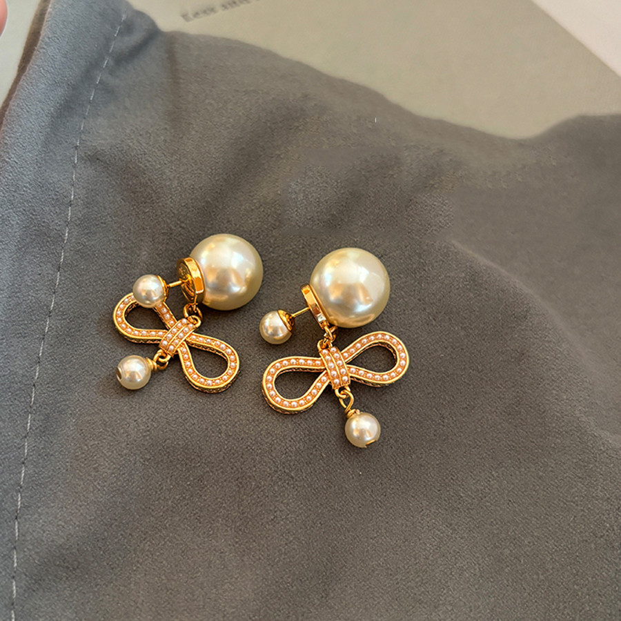 ใหม่คลาสสิกขนาดใหญ่ต่างหูมุกโบว์ขนาดเล็กแสงหรูหราระดับไฮเอนด์อารมณ์อินเทรนด์ต่างหูต่างหูฝรั่งเศส
