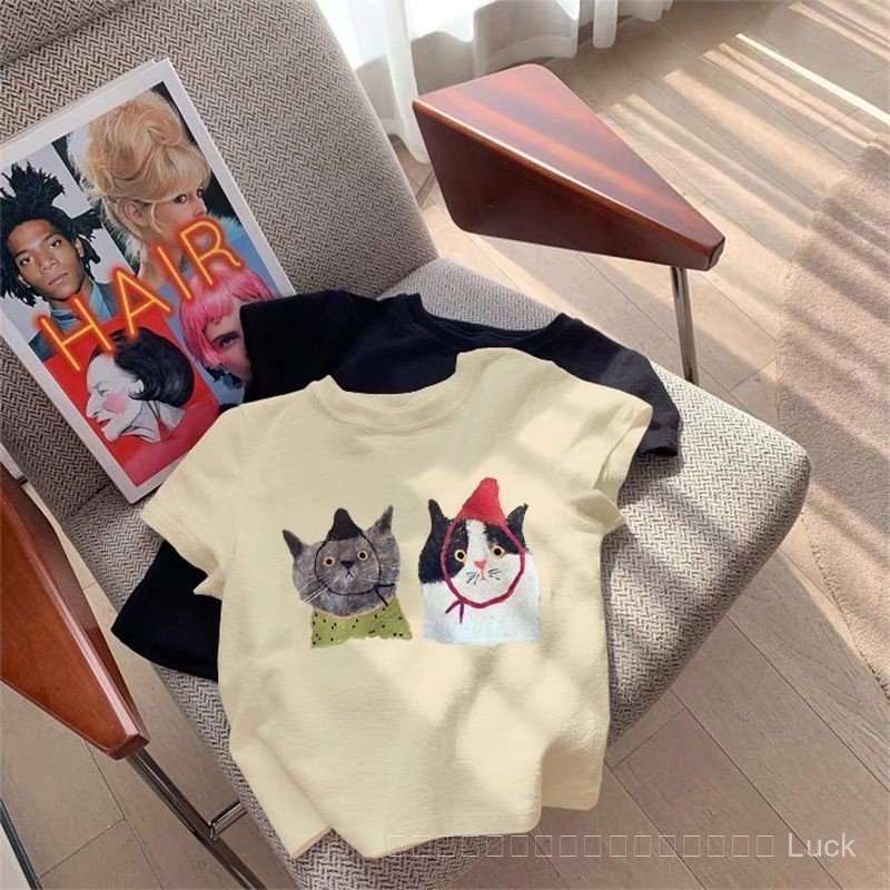 2025 เสื้อยืดผ้าฝ้ายแท้สำหรับเด็กผู้หญิง แขนสั้นหลวม แขนสั้นแบบครึ่งแขน ท็อปลำลองอเนกประสงค์ - รูปที่ 2