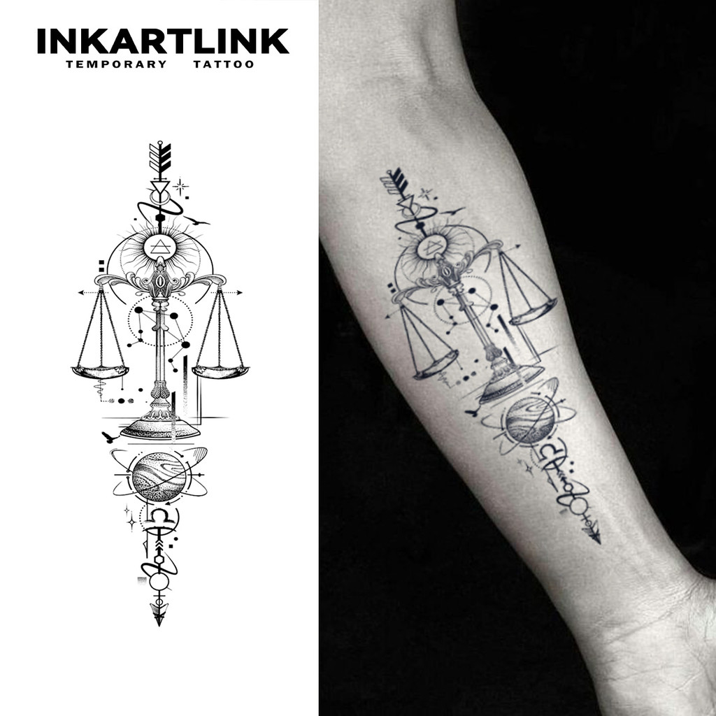 Inkartlink Balance Fairness สติ๊กเกอร์รอยสักชั่วคราวที่ทันสมัยเรียบง่าย, รอยสักวิเศษกันน้ําติดทนนาน, รอยสักปลอมกึ่งถาวร