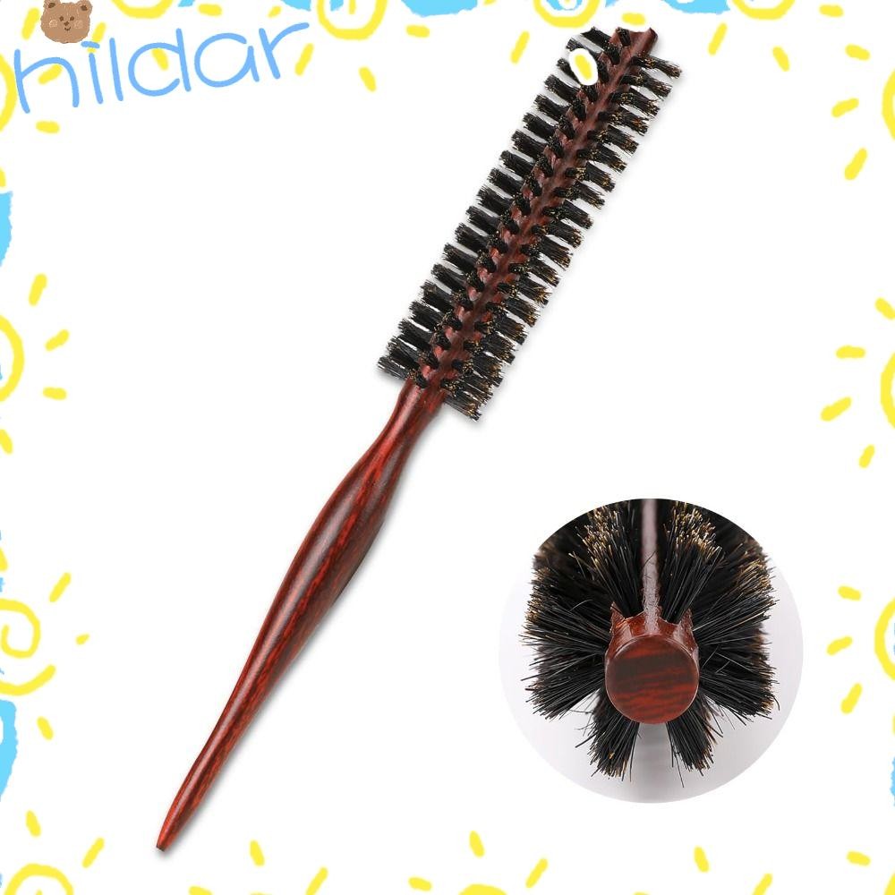 ฮิลดา แปรงล้อเล่นด้ามไม้ป้องกันแปรงกลมขนาดเล็กแบบคงที่แปรงจัดแต่งทรงผมเครื่องมือผมหวีผมหยิกร้านตัดผม