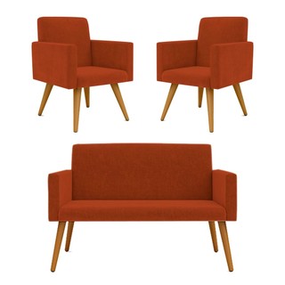 Kit Namoradeira + 2 Poltronas Decorativas Nina Balaqui Decor