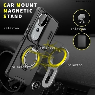 สําหรับ VIVOV40 VIVO V40 Pro Lite V40Pro V40Lite V 40Pro 5G กันกระแทก Hard เคสโทรศัพท์โลหะเกราะแหวนวงเล็บ Stent กลับ Push เลนส์กล้องความเป็นส่วนตัวปกป้องผู้ถือปกหลัง