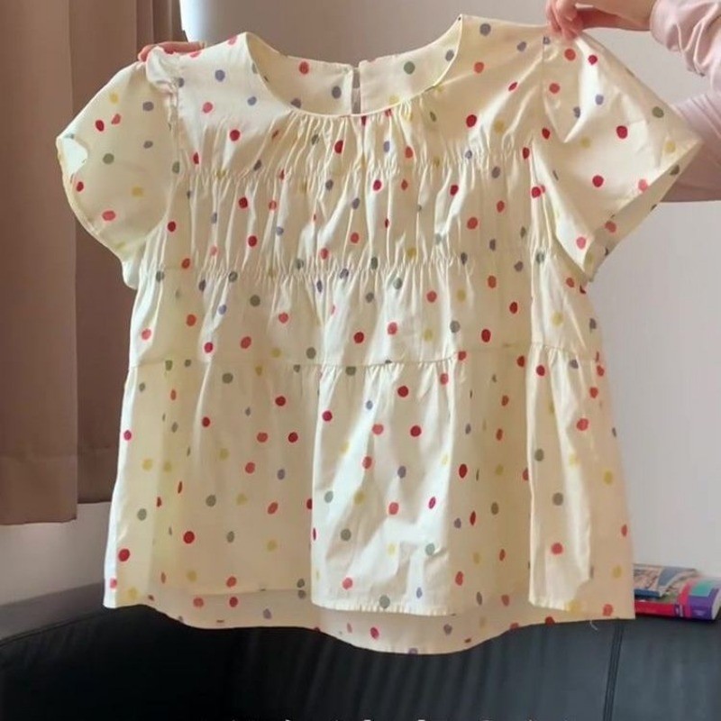 vicky~คอกลม เวอร์ชั่นเกาหลี ลายจุด แขนสั้น เสื้อเชิ้ต เวอร์ชั่นเกาหลี สไตล์ใหม่
