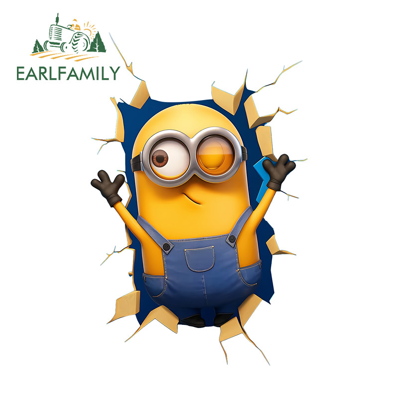 EARLFAMILY Minions Tear การ์ตูนรถสติกเกอร์ Occlusion Scratch Caravan กระดานโต้คลื่นกระเป๋าเดินทางไวนิล Decal แฟชั่นกันน้ํารถประตู Protector